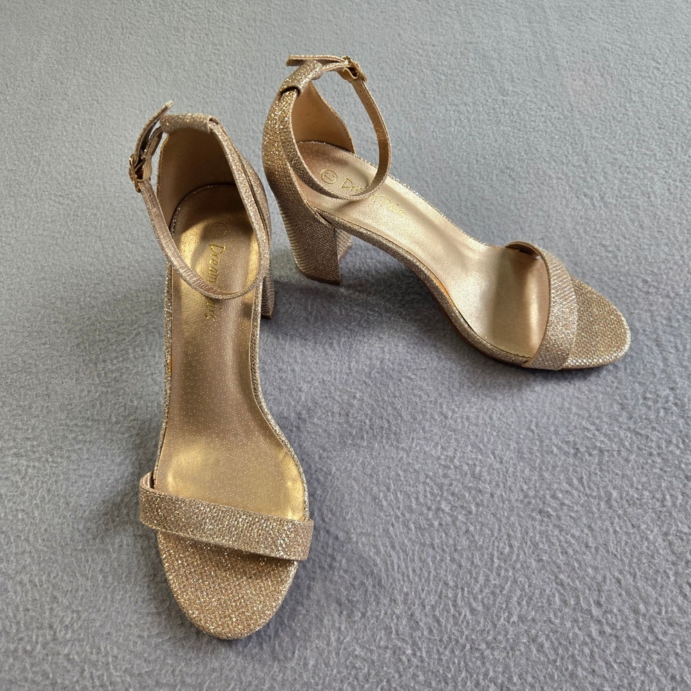 Dream Pairs Block Heel Sandals Womens 7.5 Gold Glitter Ankle Strap Chunky Pump